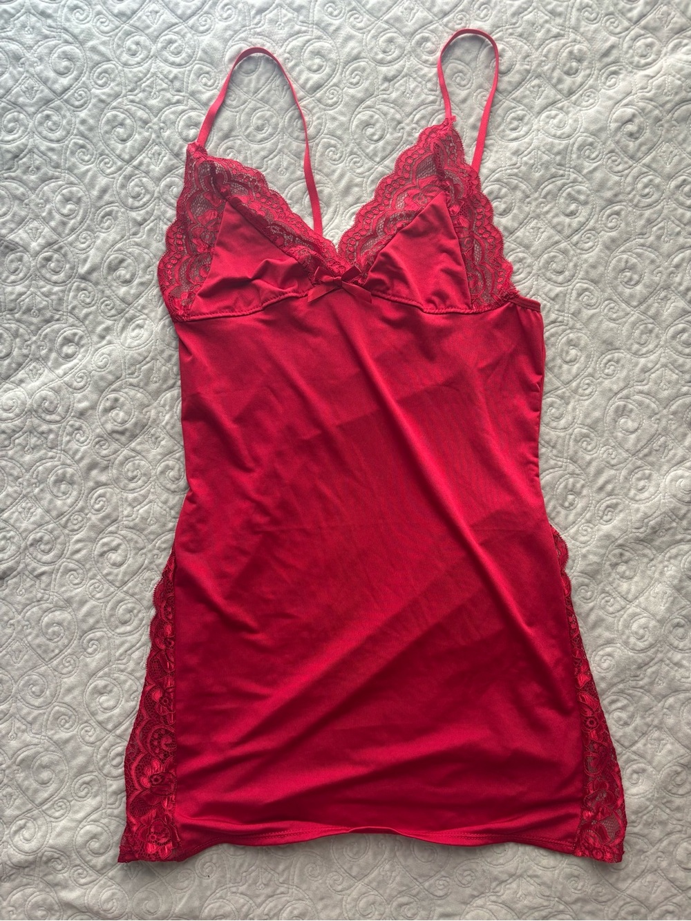 Red Lace-Trim lingerie dress
